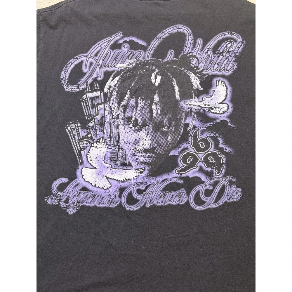 Juice WRLD Legends Never Die 999 T Shirt Black Purple Graphic Rap Tee Oversized